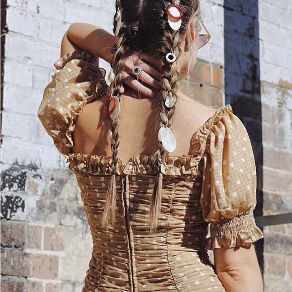 NWT Finders Keepers Elegant Tan Ruched Dress - Picture 2 of 7